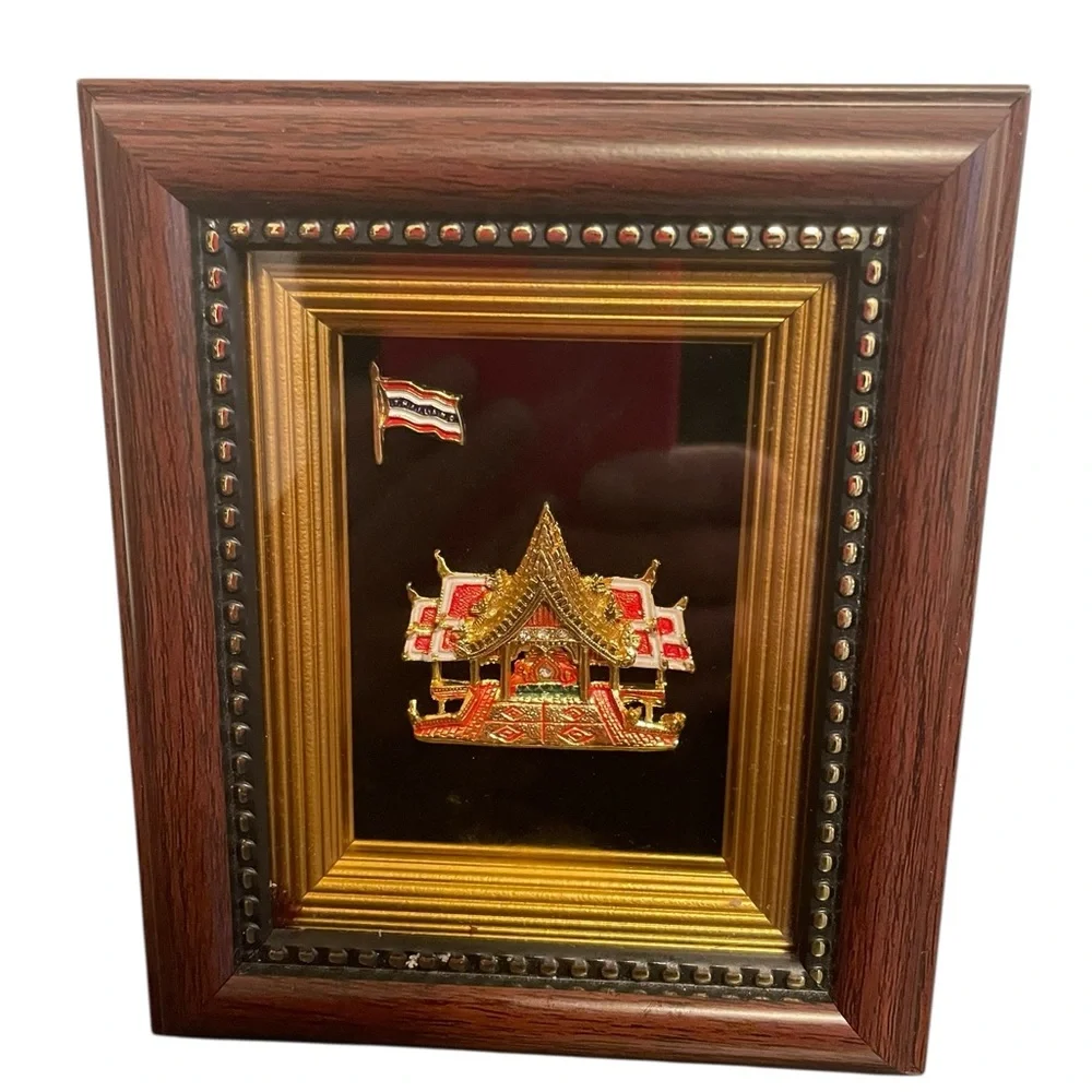 Framed Thai Temple Miniature Souvenir Art Vintage Keepsake Home Decor